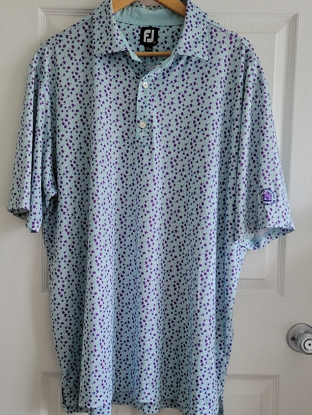 FJ MacGregor Downs Country Club Golf Polo XXL Blue & Purple Flowers Never Worn